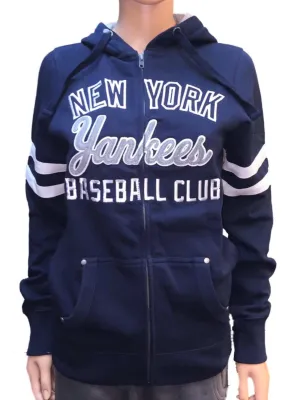 New York Yankees SAAG Women Navy Fleece Zip Up Thermal Hoodie Jacket