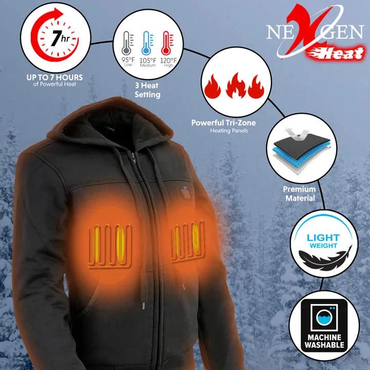 Nexgen Heat MPL2713SET Women Black 'Heated' Front Zipper Fiery Hoodie Jacket for Outdoor Activities w/ Battery Pack