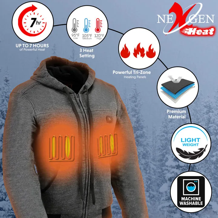 Nexgen Heat MPL2713SET Women Grey 'Heated' Front Zipper Fiery Hoodie Jacket for Outdoor Activities w/ Battery Pack