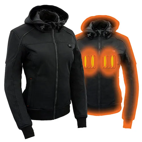 Nexgen Heat MPL2761SET Women's Black 'Heated' Soft Shell Racing Style Heated Jacket for Hiking Riding w/ Battery