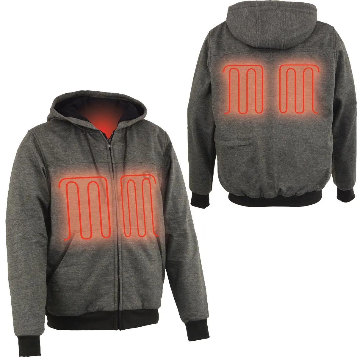 Nexgen Heat MPM1713SET Men's Fiery Grey Heated Sweatshirt Jacket Hoodie for Winter w/Battery Pack