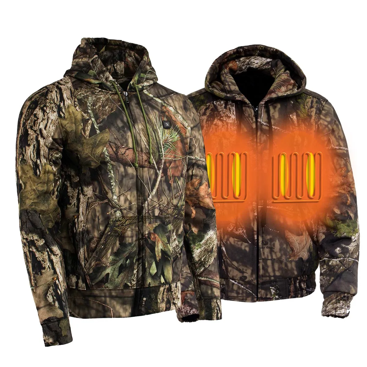 Nexgen Heat NXM1776SET Men's Camouflaged Heated Zipper Hoodies - Warming Camo Hoodie for Hunting w/ Battery