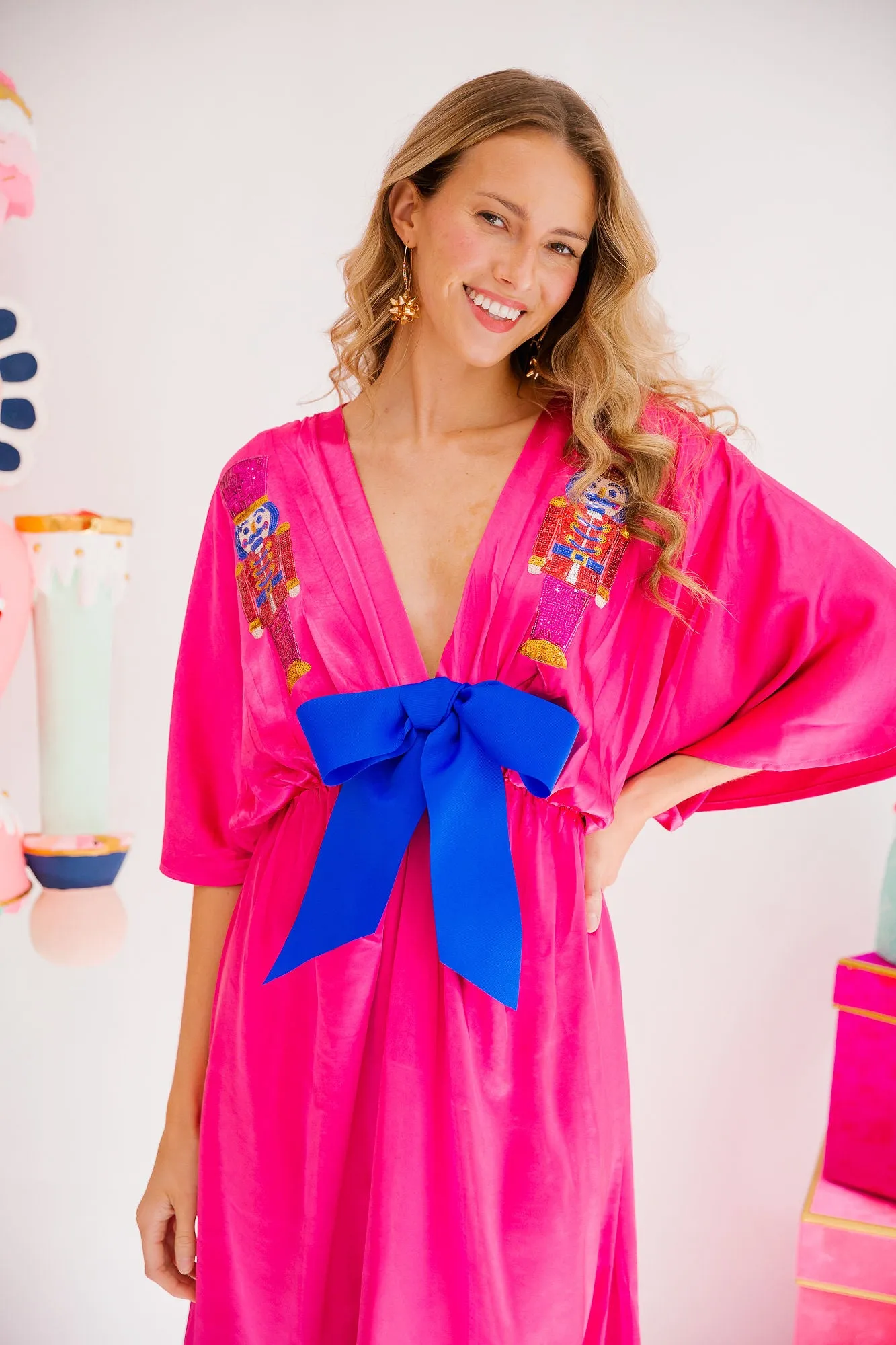 NUTCRACKER BOW PINK MAXI DRESS