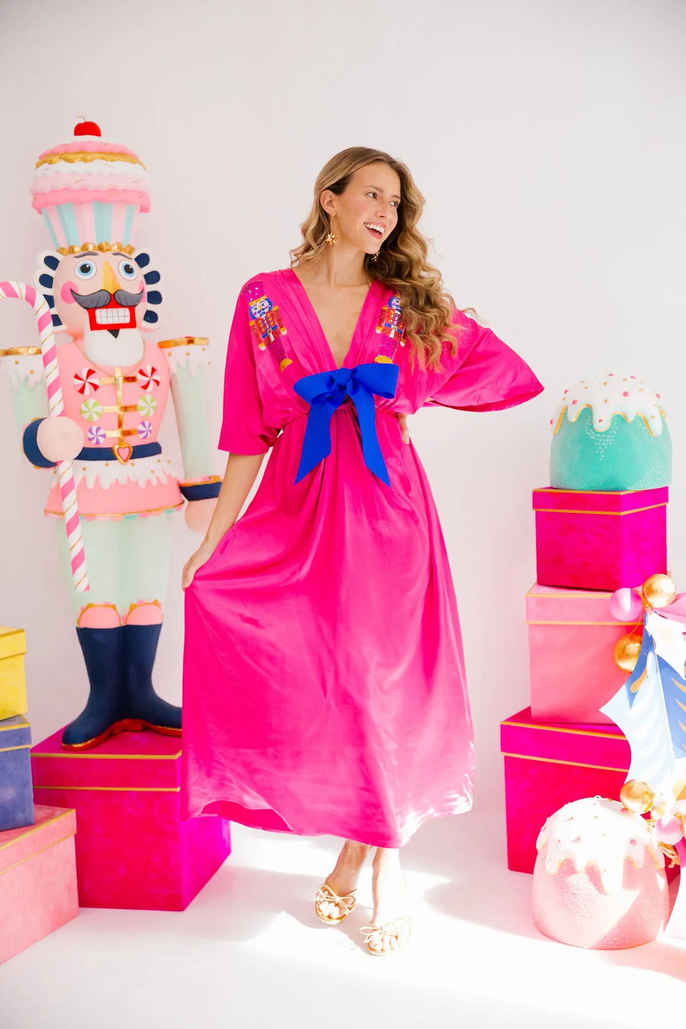 NUTCRACKER BOW PINK MAXI DRESS