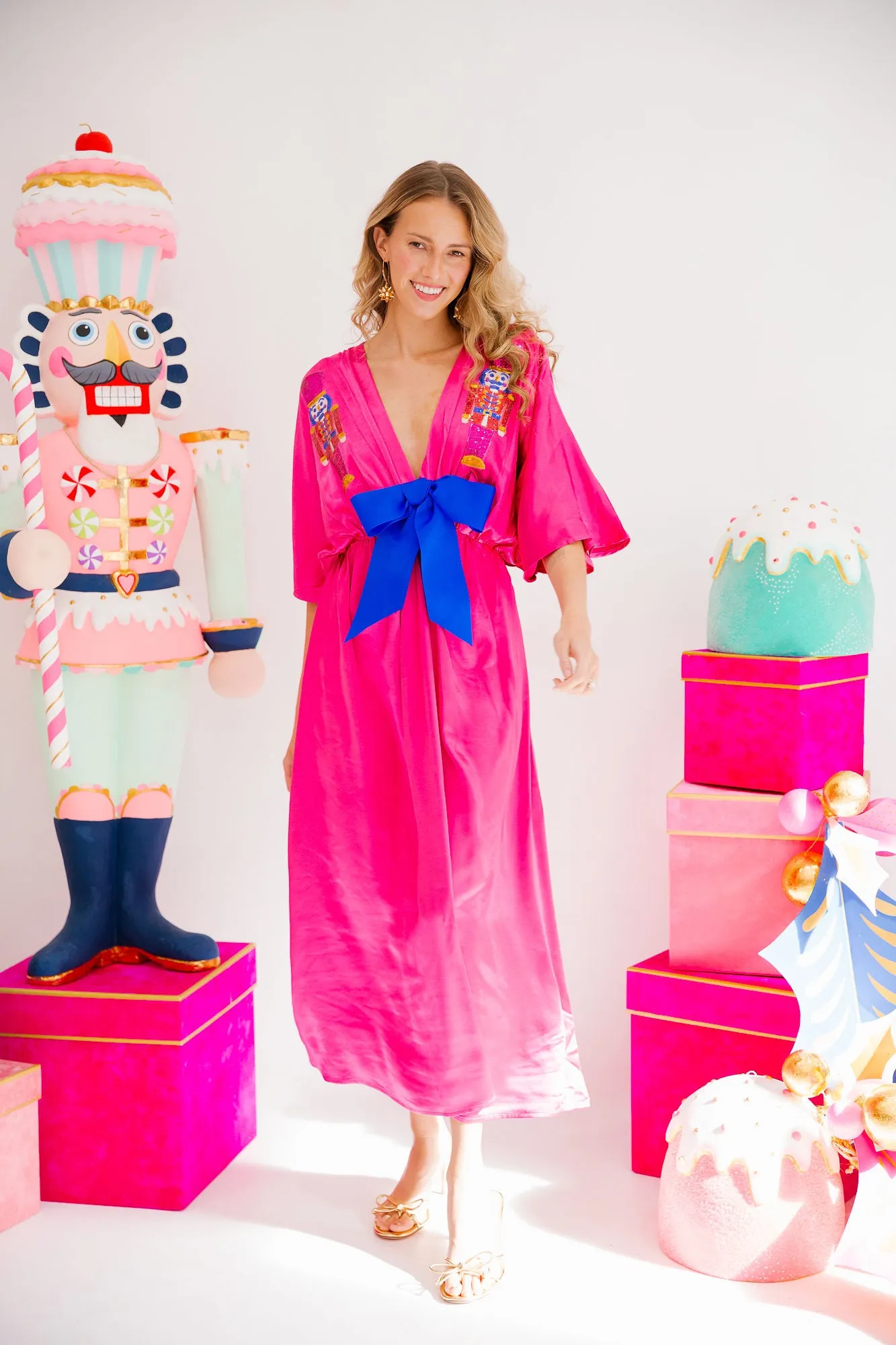 NUTCRACKER BOW PINK MAXI DRESS