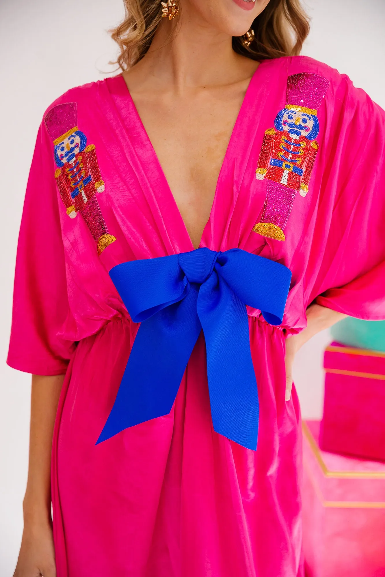 NUTCRACKER BOW PINK MAXI DRESS