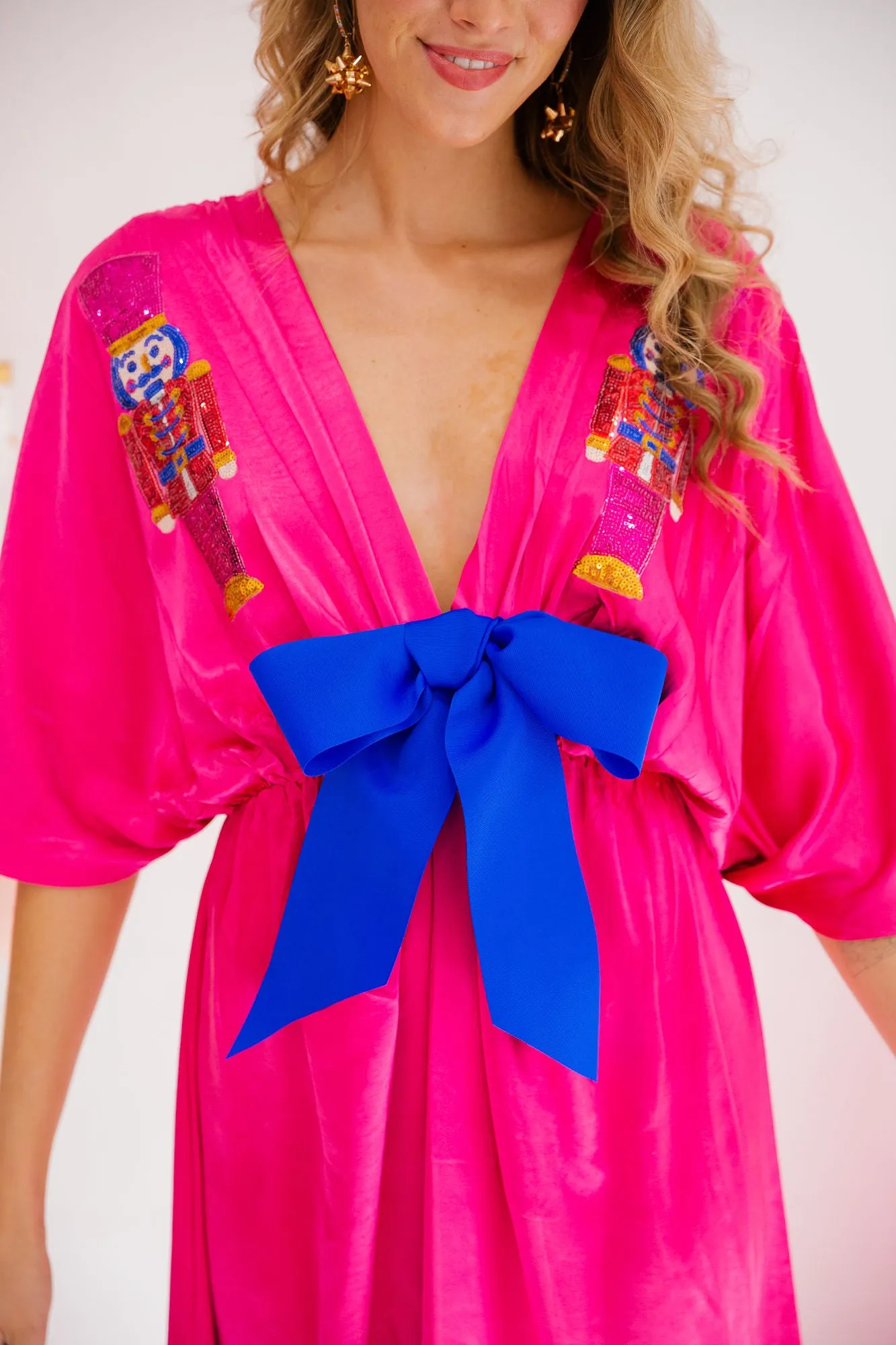 NUTCRACKER BOW PINK MAXI DRESS