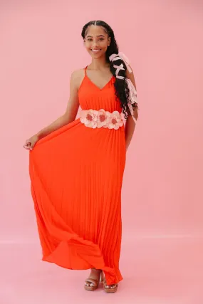 ORANGE PLEATED MAXI DRESS