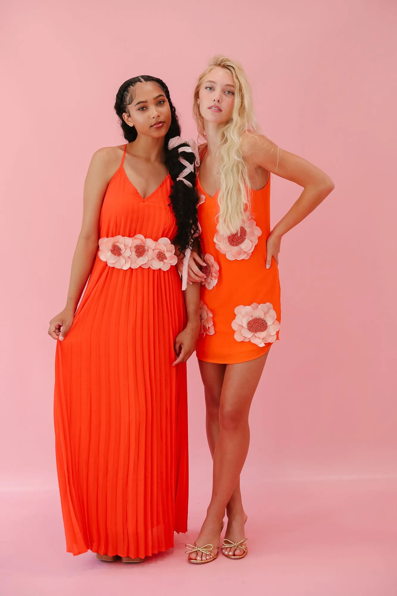 ORANGE PLEATED MAXI DRESS