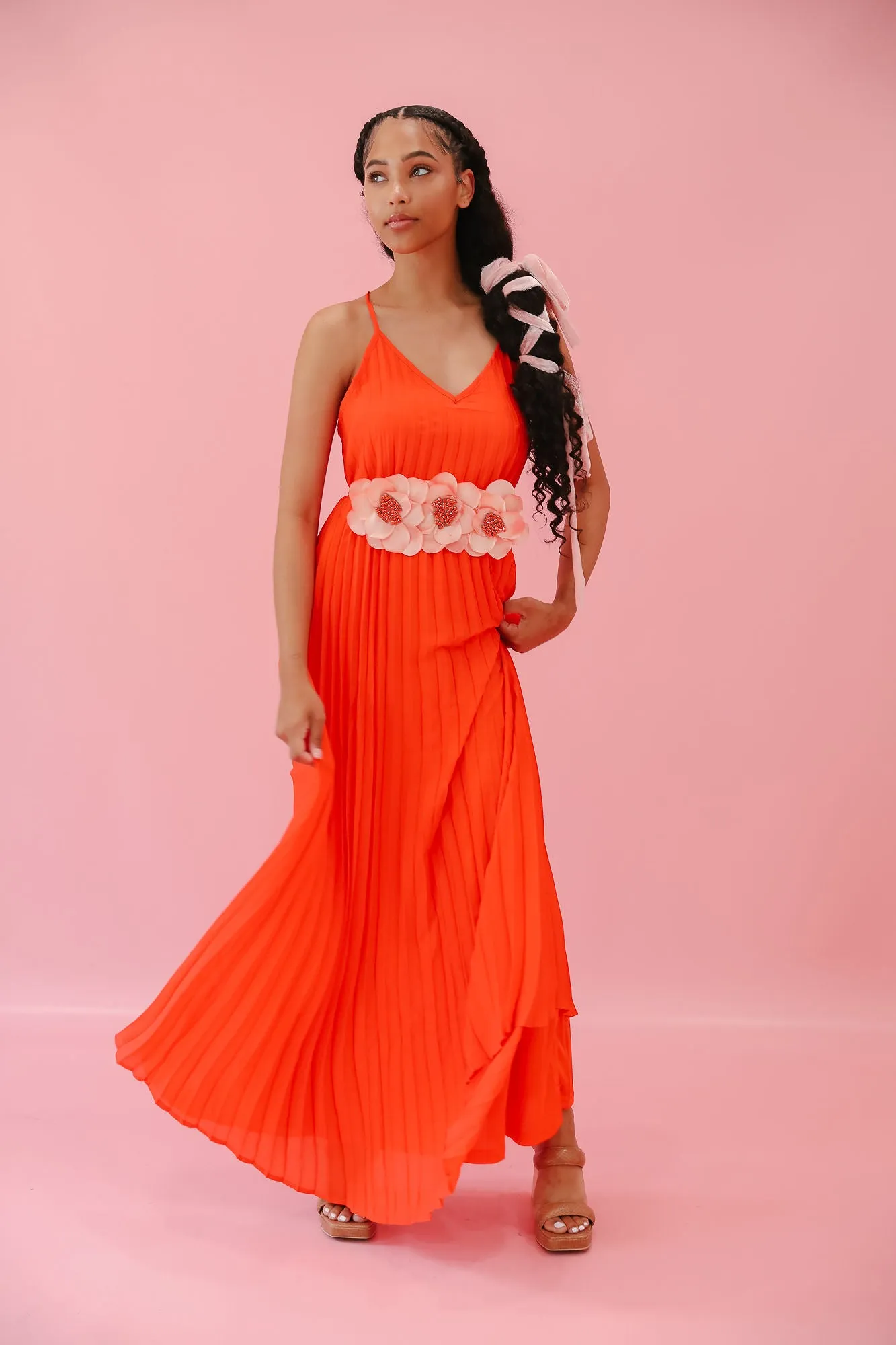 ORANGE PLEATED MAXI DRESS