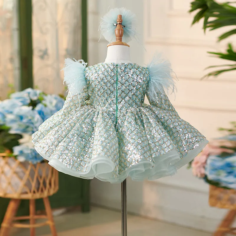 OT010 Sequined Long Sleeve Children Dress Spring Winter Kids Dresses For Girl