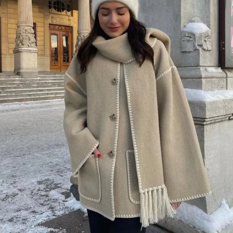 Oversized Winter Fashionista Coat Jacket with Scarf