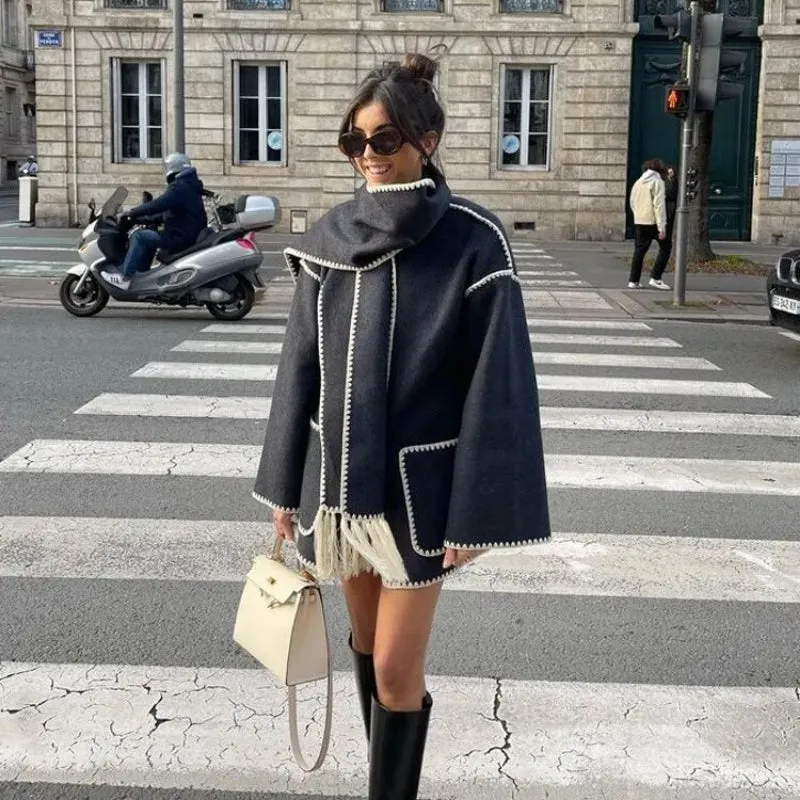 Oversized Winter Fashionista Coat Jacket with Scarf