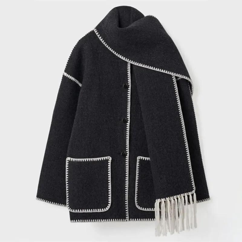 Oversized Winter Fashionista Coat Jacket with Scarf