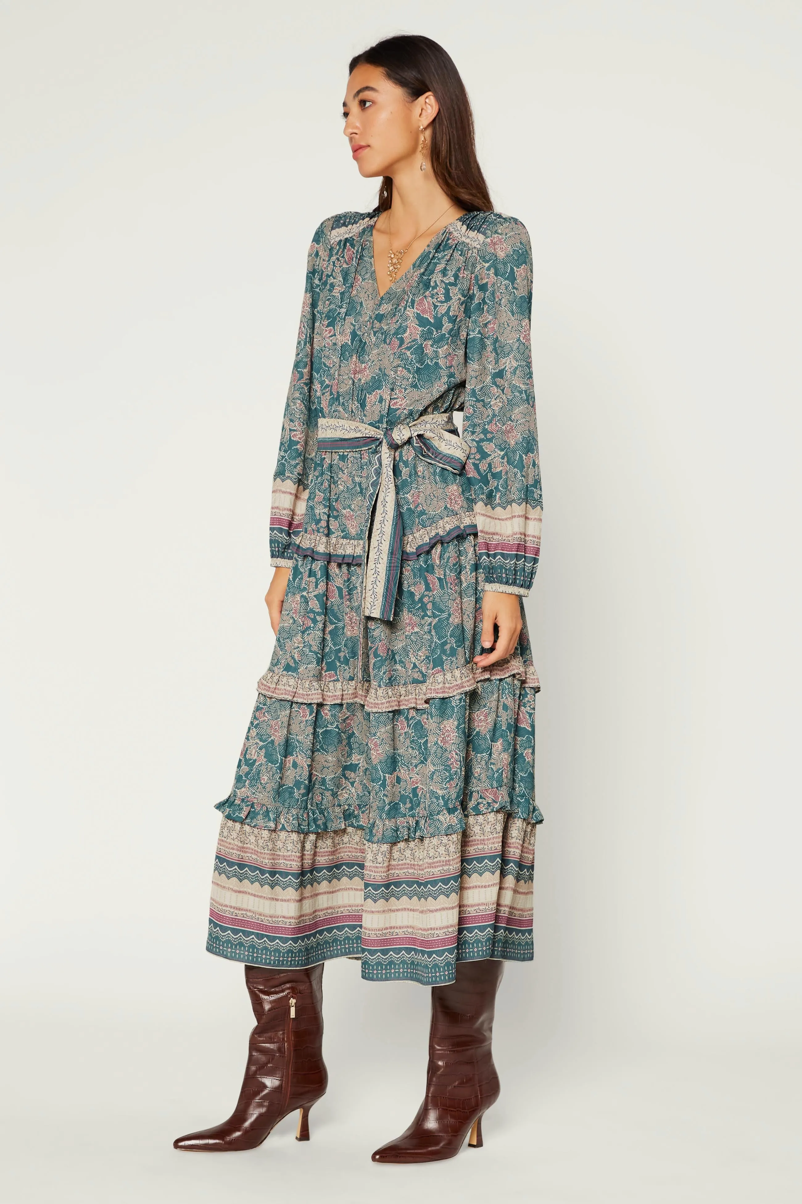 Paisley Border Ruffled Dress