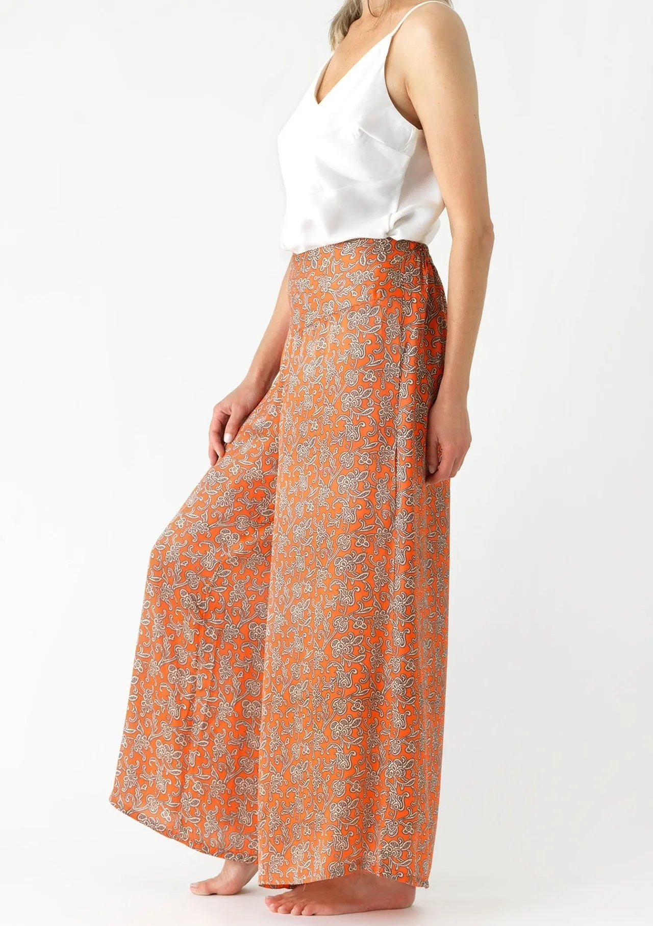 Palazzo Pant - Floral Paisley Orange - One Hundred Stars