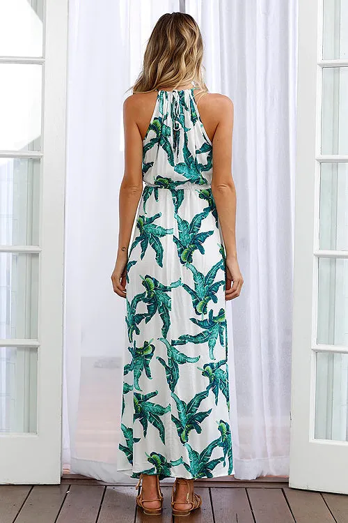 Palm Print Spaghetti Maxi Dress