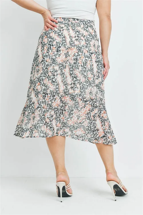 Peach Animal Print Plus Size Skirt