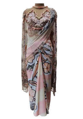 Peach Seahorse Printed Saree Set