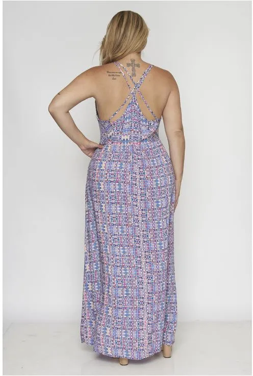 Pink and Blue Plus Size Maxi Dress