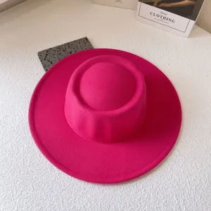 Porkpie Flat Top Hat - Rose Red