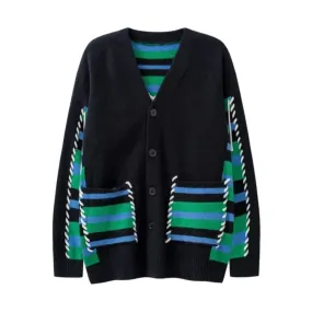 Pre Order:  Black Striped V-Neck Cardigan Sweater