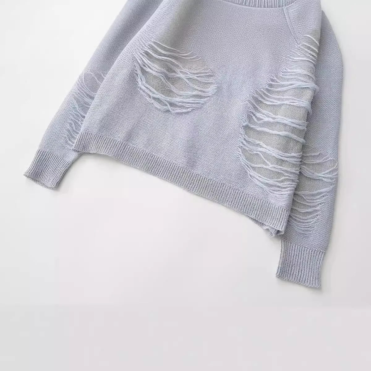 Pre Order:  Casual Ripped Long Sleeved Knitted Sweater