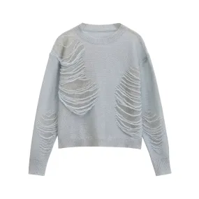 Pre Order:  Casual Ripped Long Sleeved Knitted Sweater