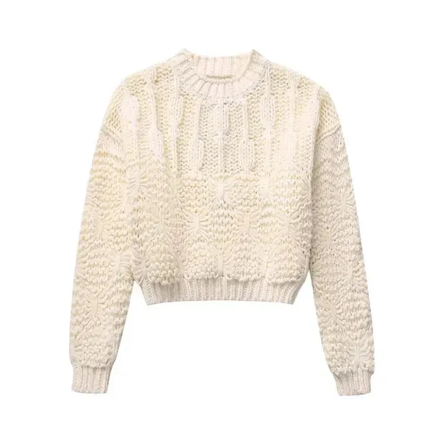 Pre Order:  Casual Solid Cropped Knitted Pullover