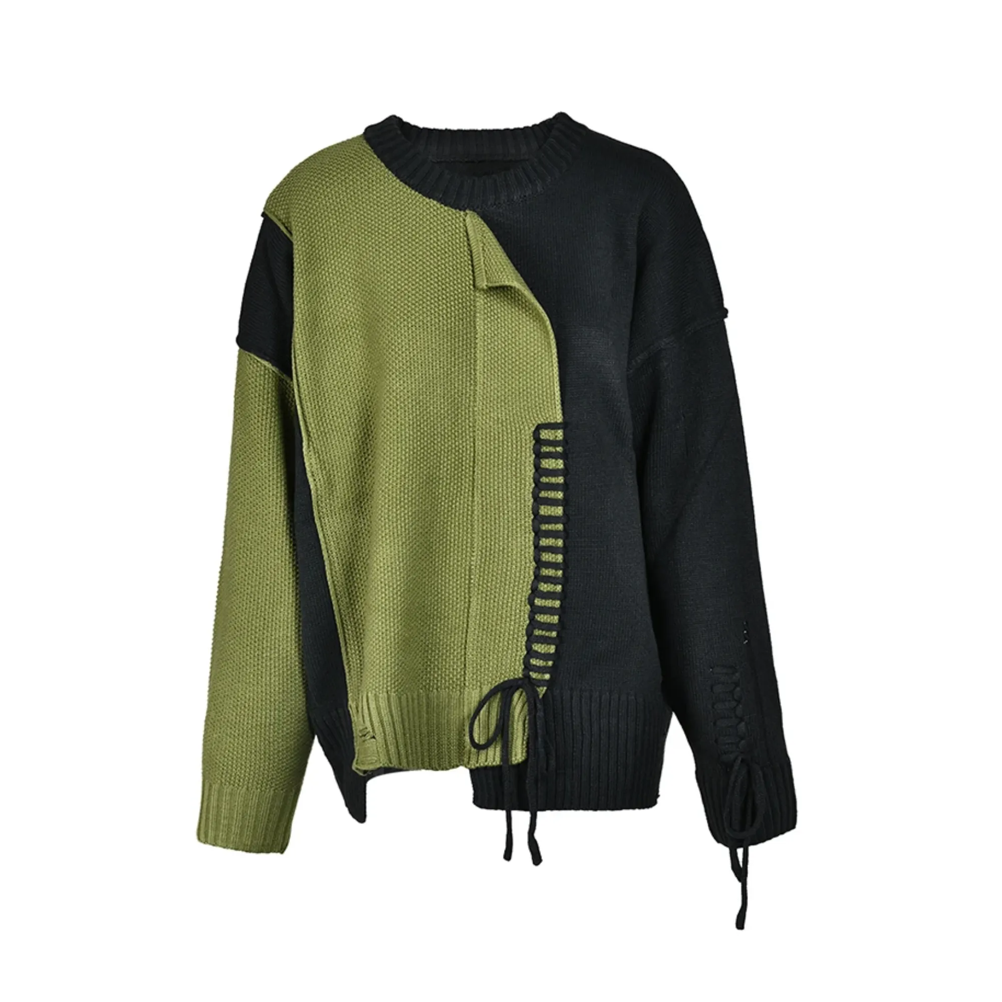 Pre Order:  Colorblock Knitted Green Pullover Sweater