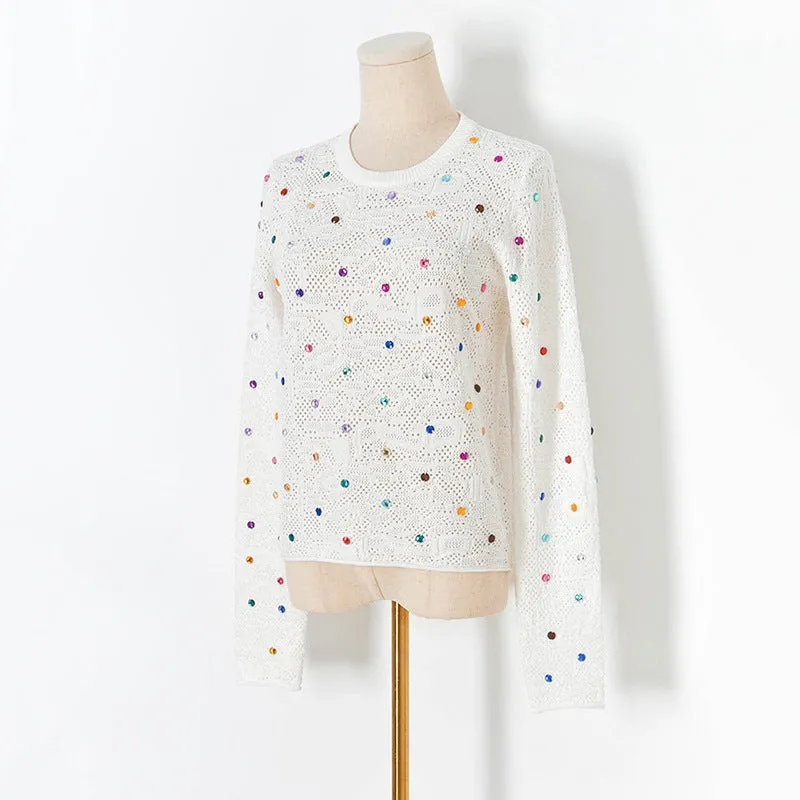 Pre Order:  Colorful Crystal Beaded Knitted Sweater