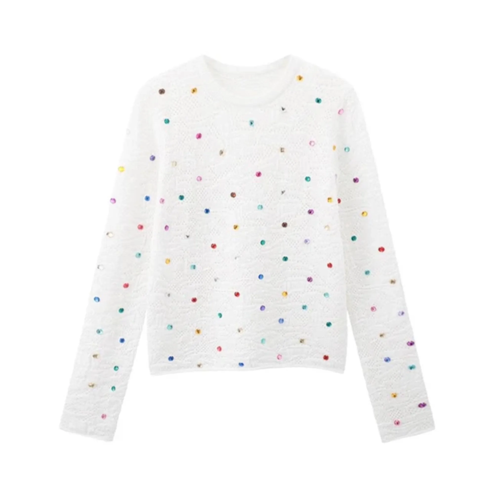 Pre Order:  Colorful Crystal Beaded Knitted Sweater