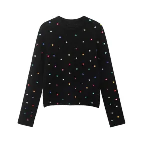 Pre Order:  Colorful Crystal Beaded Knitted Sweater