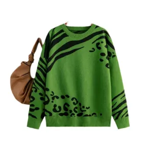 Pre Order:  Contrast Leopard Zebra Knit Sweater