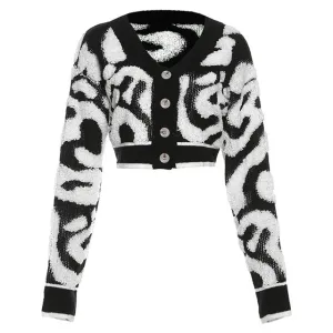 Pre Order:  Contrast Swirls Cropped Knit Sweater