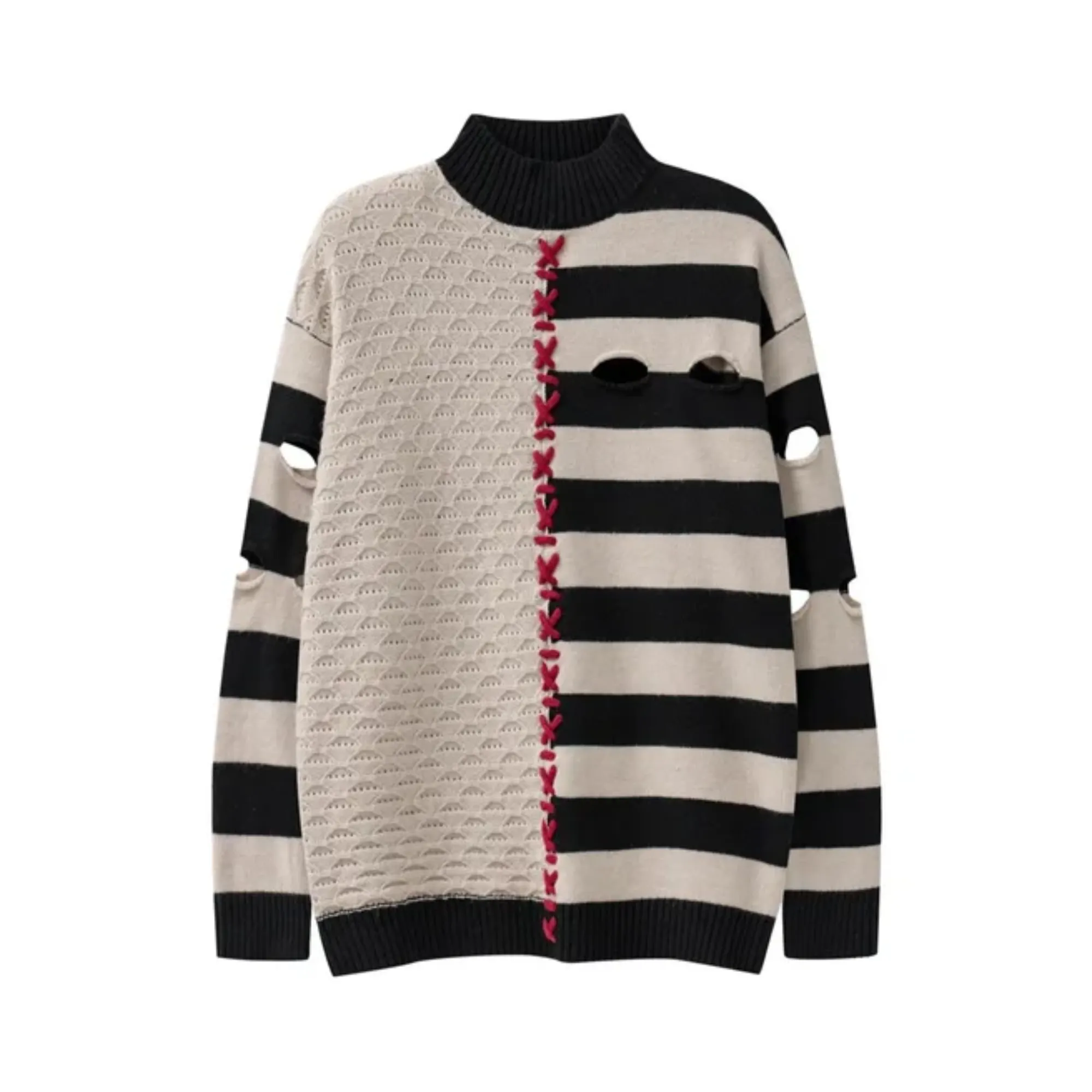 Pre Order:  Cutouts Half Spliced Knit Sweater