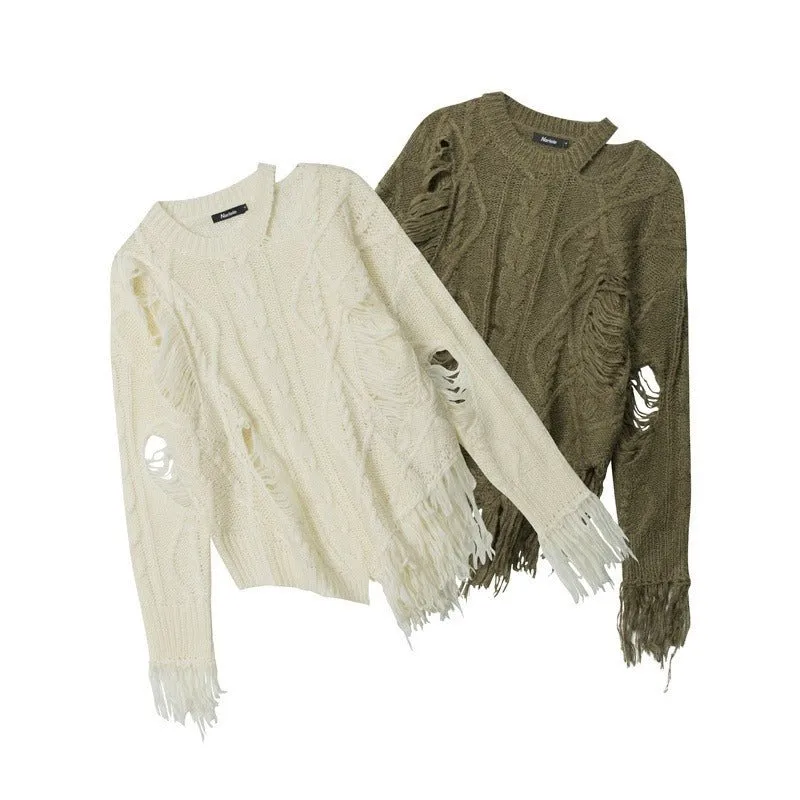 Pre Order:  Distressed Fringe Knit Sweater