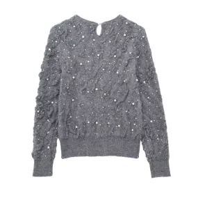 Pre Order:  Faux Pearls Textured Knitted Sweater