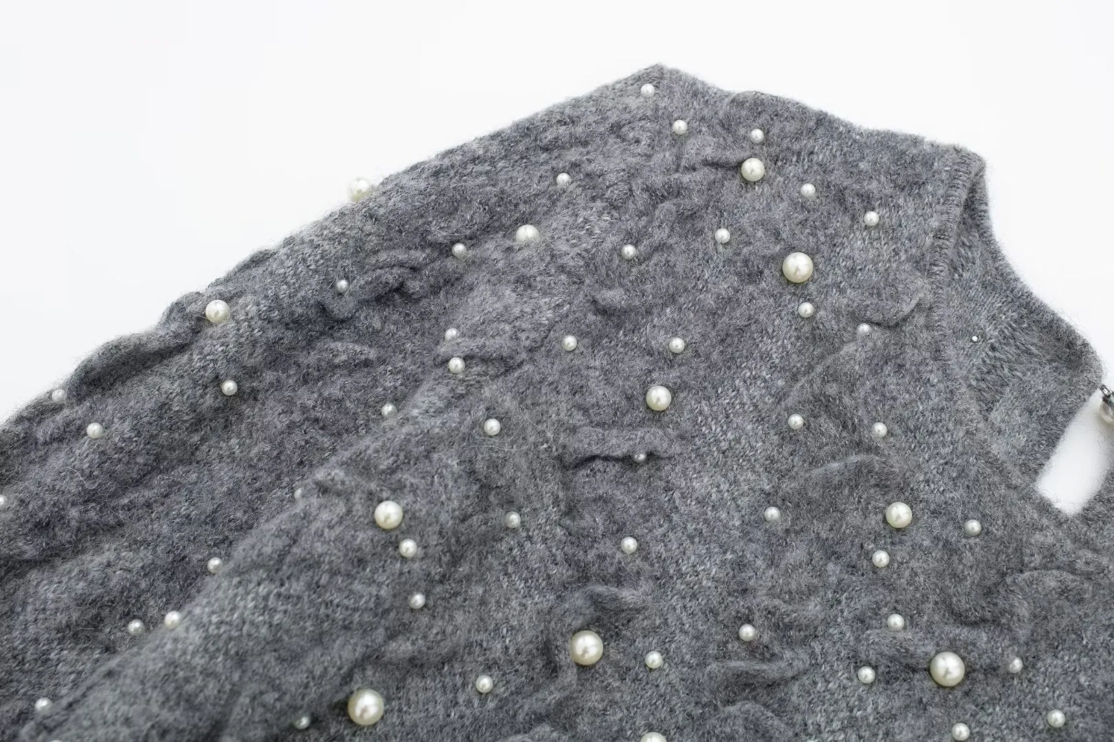 Pre Order:  Faux Pearls Textured Knitted Sweater