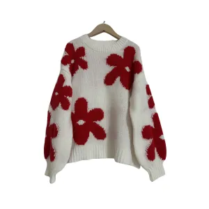 Pre Order:  Floral Long Ribbed Sleeve Thickened Sweater