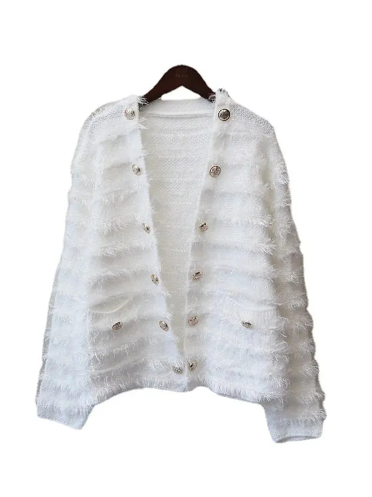 Pre Order:  Furry Single Breasted Knit Sweater