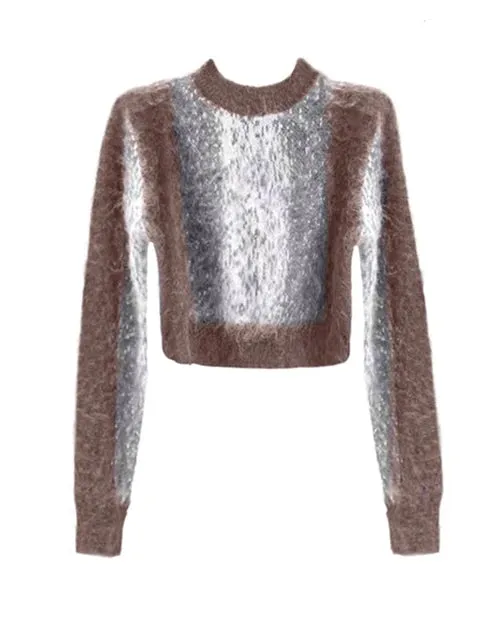 Pre Order:  Gradient Knitted Mohair Cropped Sweater