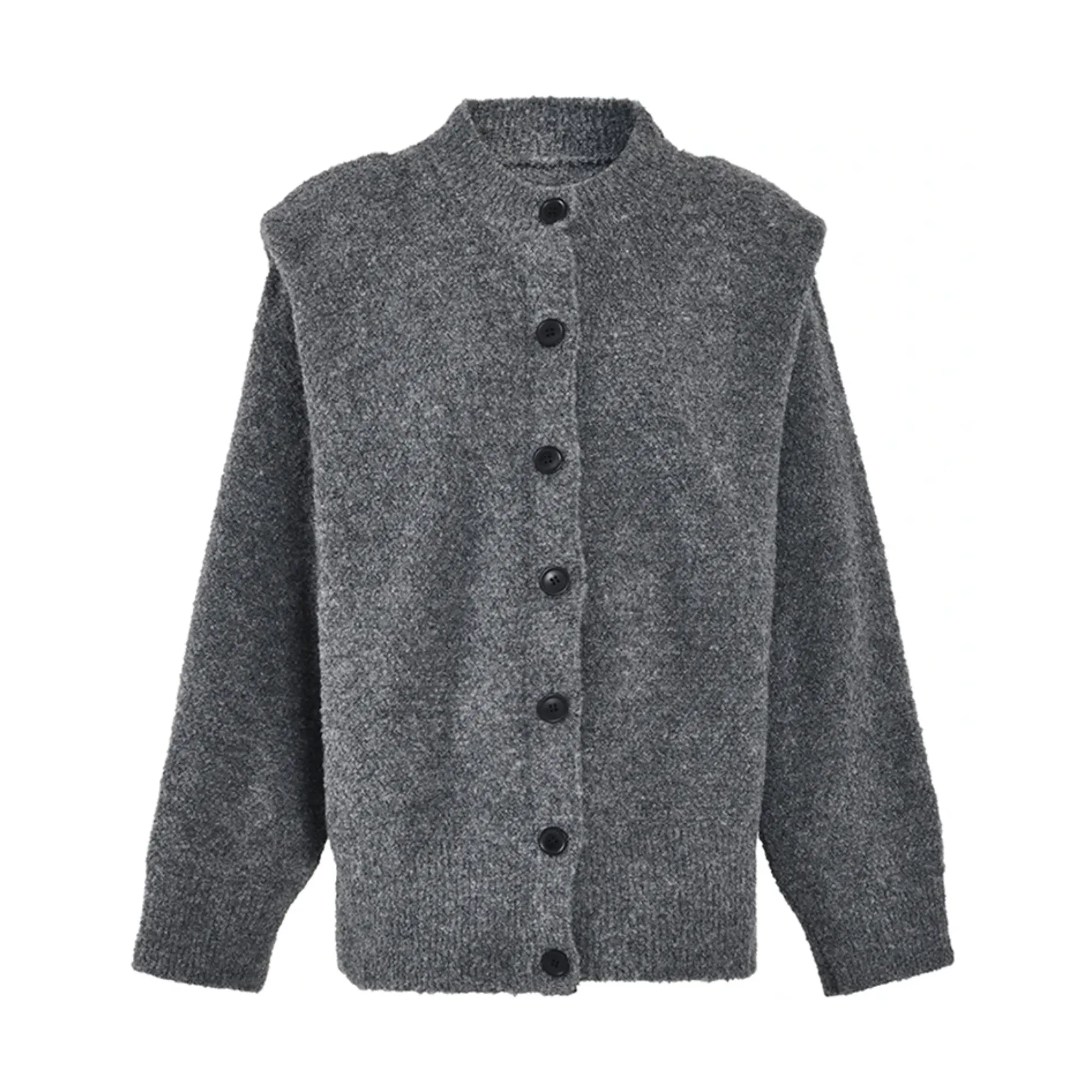 Pre Order:  Gray Knitted Stand Collar Cardigan Sweater