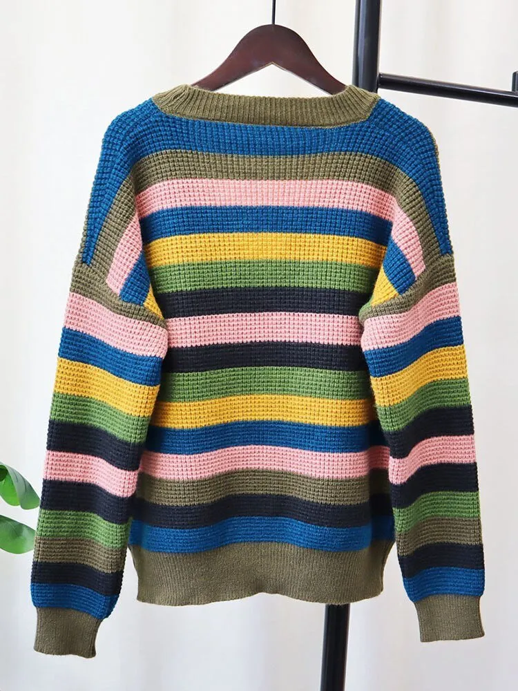 Pre Order:  Green Outlined Multicolor Knit Sweater