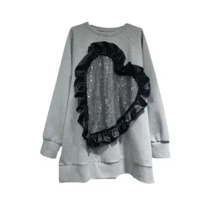 Pre Order:  Heart-Shaped Sequin Splicing Loose Long Sleeved Sweater