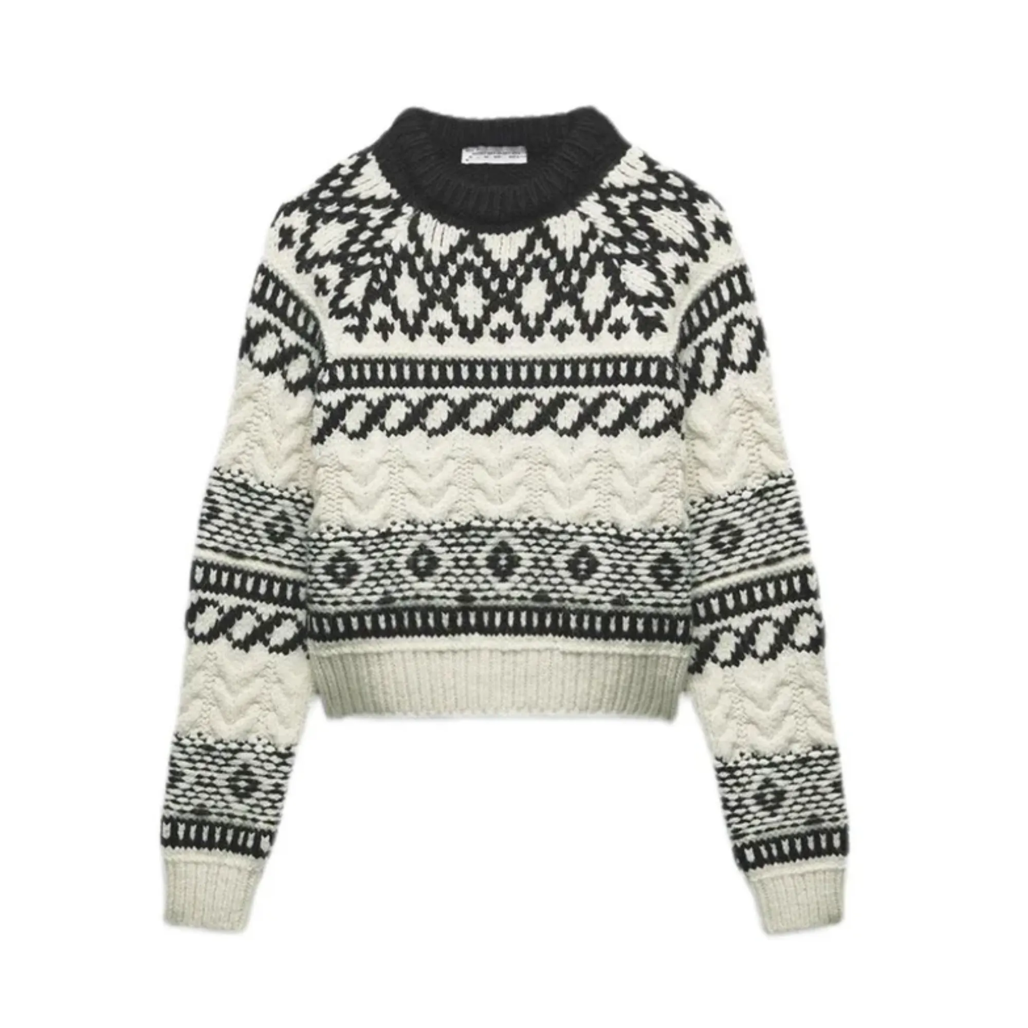 Pre Order:  Jacquard Knitted Cropped Sweater