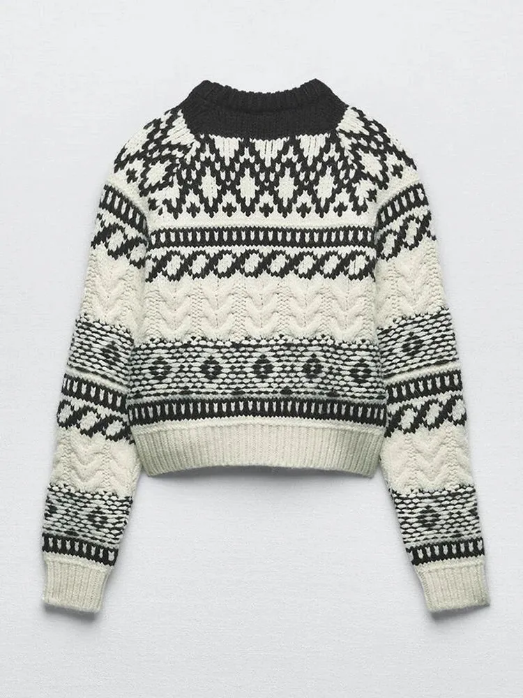 Pre Order:  Jacquard Knitted Cropped Sweater