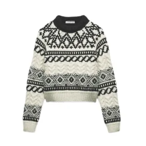 Pre Order:  Jacquard Knitted Cropped Sweater