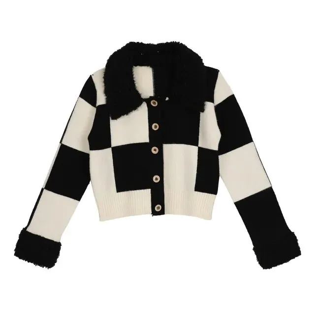 Pre Order:  Knitted Checkered Cropped Wool Sweater