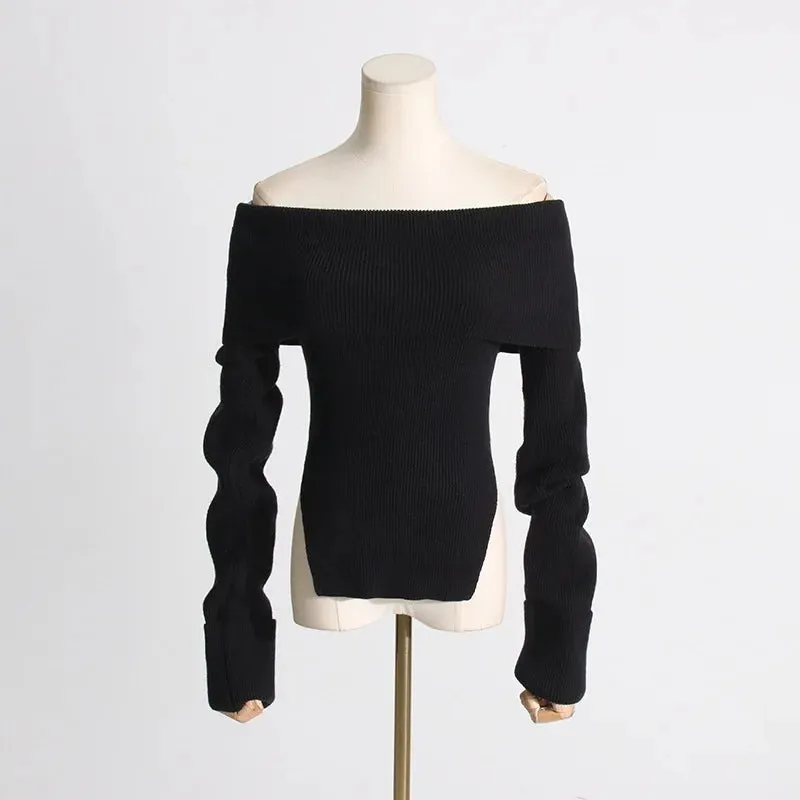 Pre Order:  Off Shoulder Knit Cropped Sweater